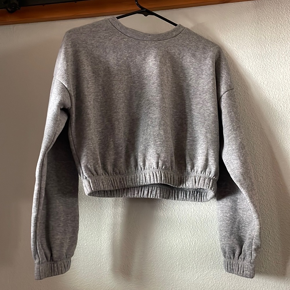 Long sleeve grey crop top.